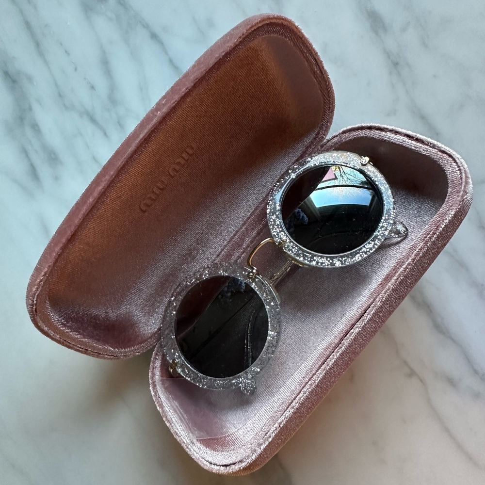 Miu Miu Round Glitter Sunglasses